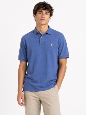 Polo Ralph Lauren Blue Short Sleeve Polo Shirt Yellow Pony Logo Cotton Size M